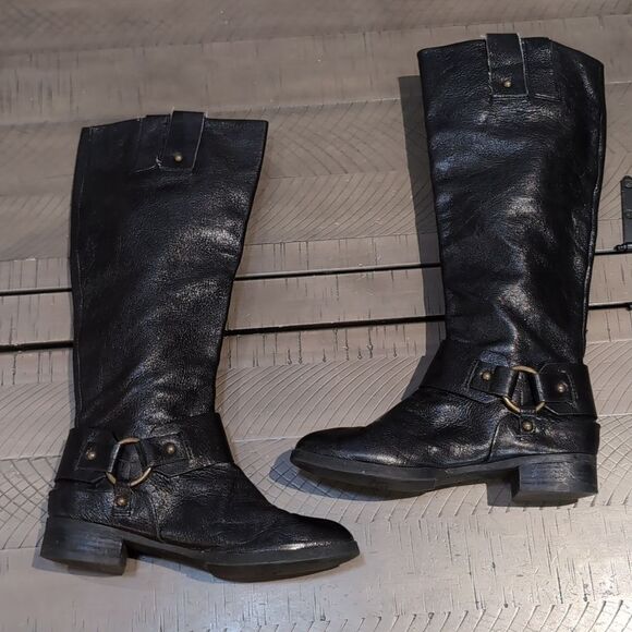 Nine West Vintage America Vavalcaria Black Leather Harness Riding Boots Sz 6.5 - Picture 4 of 14